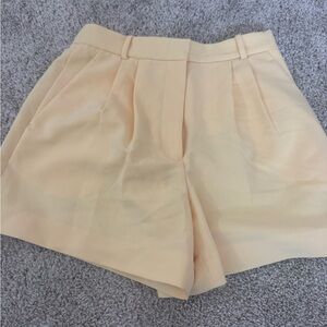 Abercrombie & Fitch Pale Yellow High-Waist Pleated Shorts